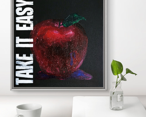 美徳のリンゴ / 抽象画 18×18㎝ テクスチャーアート ギフト おしゃれ