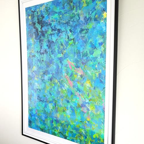 泉と森のモザイク画 / 抽象画 59×42㎝ A2 額セット インテリア