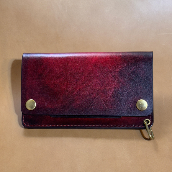 ヌメ革アンティーク染めレッド - ロングトラッカーウォレットTWL-02ARED ヌメ革アンティーク染めレッド - ロングトラッカーウォレットTWL
