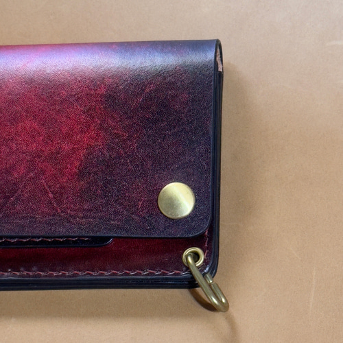 ヌメ革アンティーク染めレッド - ロングトラッカーウォレットTWL-02ARED