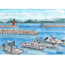 原画一点物 「あぜ道に立つ一本の木」 ＜ペンスケッチ＋透明水彩