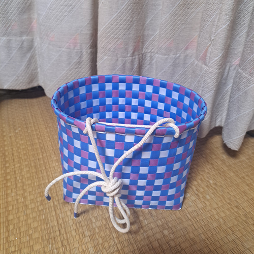 PPバンドかご(格子編み はけご 小)、収穫かご、プラカゴ 模様c