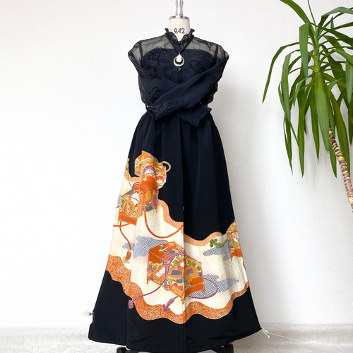 セレブ着物スカートフリーサイズ大人可愛いロングスカート黒留袖着物