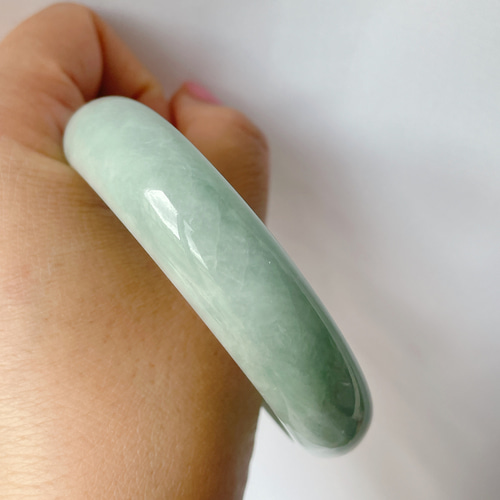 値下げしました】本翡翠保証‼️天然翡翠 青緑色バングル 内径約