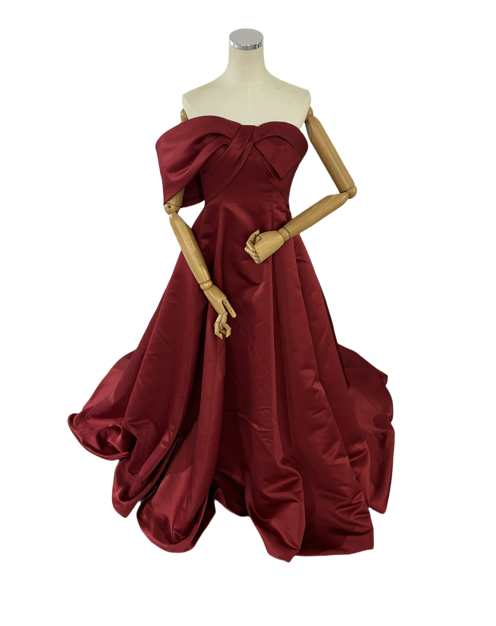 ウエディングドレス ショルダー型 ボルドー色 アンティークなドレス 披露宴/結婚式