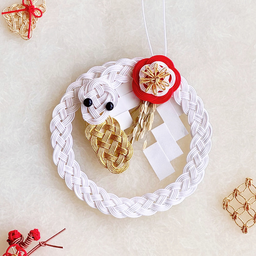 巳年】吉祥※小判を咥えた巳さん水引しめ飾り しめ縄・しめ飾り