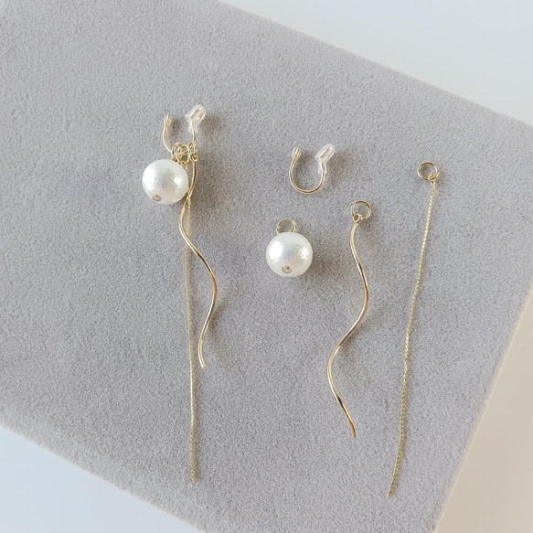 痛くないイヤリング☆組み合わせ自由なチャーム5セットイヤリング/c018/金属アレルギー対応 4枚目の画像