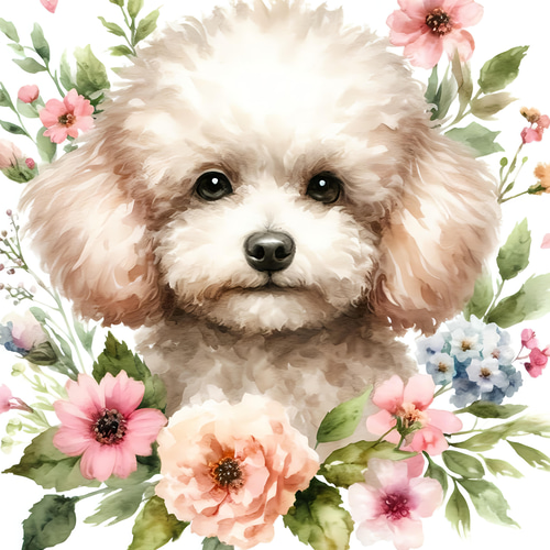 送料無料】A3・A4ポスター【トイプードルと花01】イヌ いぬ 犬