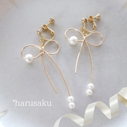 リボンパール　イヤリング リボン パール ピアス＆イヤリング イヤリング