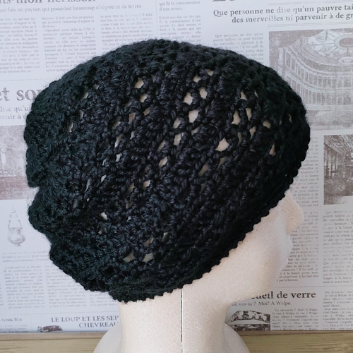 ゆったりニット帽 クロシェ編み かぎ針編 ルーズ ビーニー キャップ