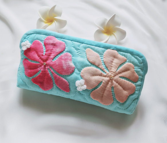 きらきら♪ハワイアンキルト＊ハイビスカスのポーチ/ペンケース