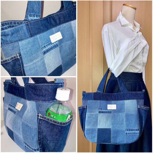 最安 新作！お出掛けトートバッグ♡USEDデニム♡パッチワーク♡3way トートバッグ