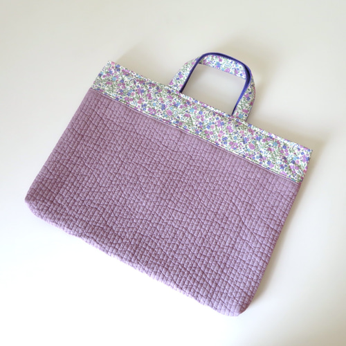 ヌビ　A4 トート　レッスンバッグ　ピンク　イブル　ラベンダー　花　紫　パープル ヌビ布×花柄のレッスンバッグ～花柄3色からご選択 レッスンバッグ