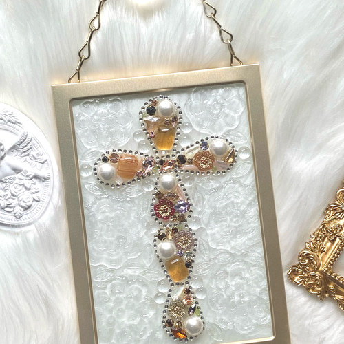 クロスモチーフ インテリアフレーム ゴールド ꕤ パール調 ライン  