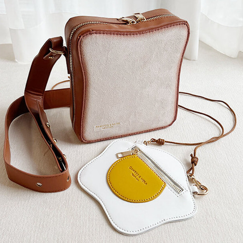 食パン型バッグ 2点セット 目玉焼き ショルダーバッグ ポシェット 斜め  