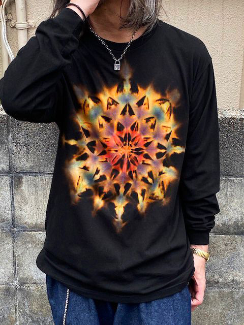 タイダイ 長袖Tシャツ XLサイズ 曼荼羅 ブラック ブリーチダイ HIPPIES DYE新作　 HD22-23 6,776円