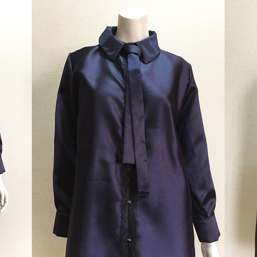 1点もの・デザイン画付き】ネイビーシャンタン風光沢シャツ型  