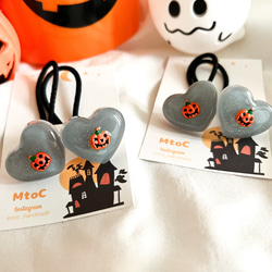 レジン ハロウィン限定 かぼちゃのハートヘアゴム キッズ ベビー
