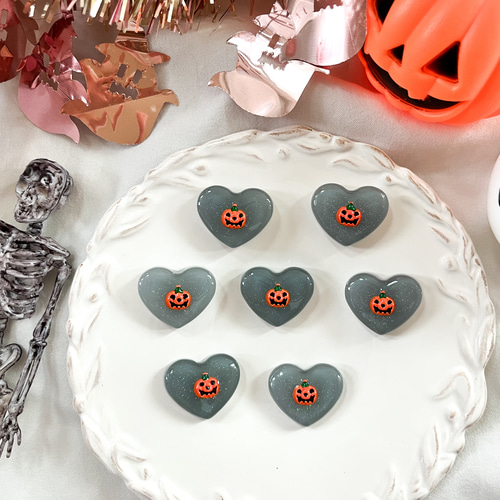 レジン ハロウィン限定 かぼちゃのハートヘアゴム キッズ ベビー