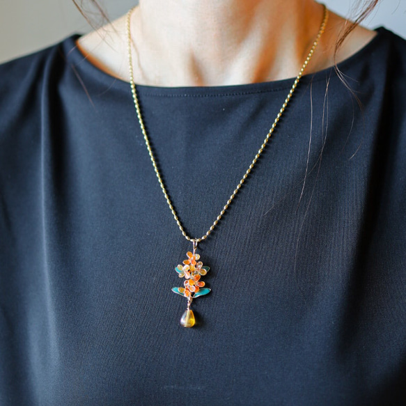 【Creema限定　秋の福袋】金木犀と葉っぱのピアス／イヤリング＆ネックレスのセット 7枚目の画像