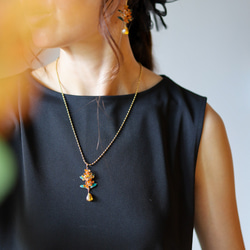 【Creema限定　秋の福袋】金木犀と葉っぱのピアス／イヤリング＆ネックレスのセット 5枚目の画像