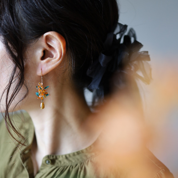 【Creema限定　秋の福袋】金木犀と葉っぱのピアス／イヤリング＆ネックレスのセット 6枚目の画像