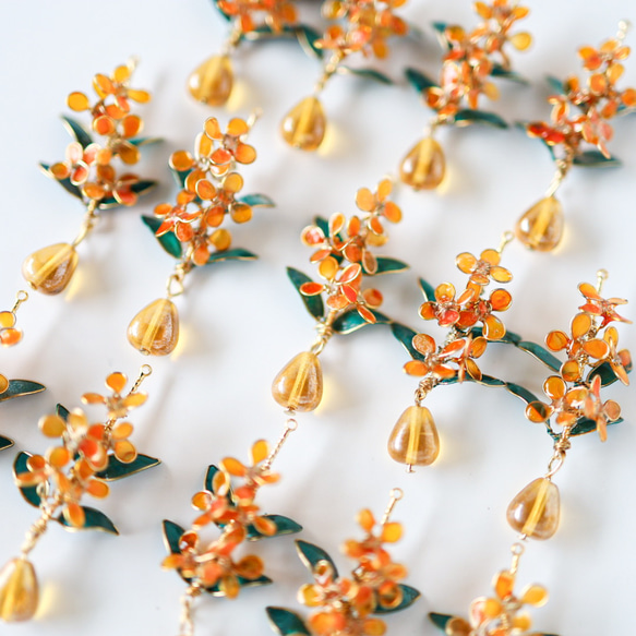 【Creema限定　秋の福袋】金木犀と葉っぱのピアス／イヤリング＆ネックレスのセット 8枚目の画像