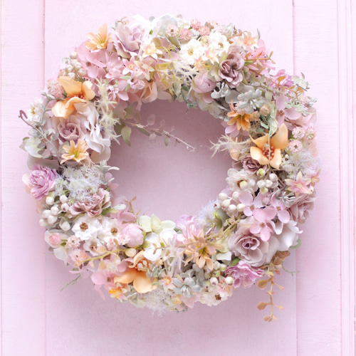 ◇ハーフリース◆スモーキーピンク◇ナチュラル◇プレゼント くすみピンクのハーフリース ハーフリース リース 秋リース 秋 敬老の