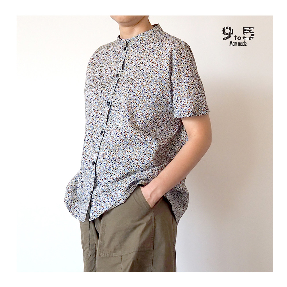 スタンドカラーシャツ　（スモールシード柄　カーキー）