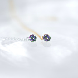 【ミスティックトパーズのシンプルな一粒ネックレス】5mm / 緑 紫 / 天然石 / サージカルステンレス 2枚目の画像