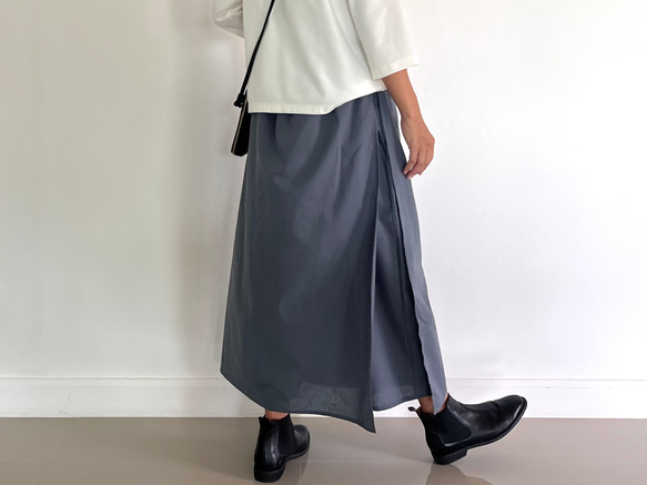 スカート見えするのに実はパンツ！　かっこいいワイドパンツ&スカート 春夏　アイスグレー  PS700 8枚目の画像