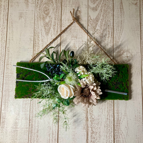 壁掛けインテリア装飾品】【アートフラワー×グリーンモス(苔)】 アート