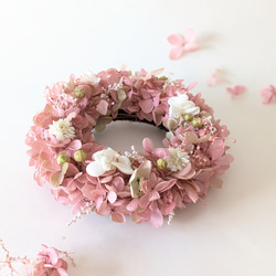 ピンクパープルのフラワーリース　　くすみアンティークピンク charmant くすみパープルとペールピンクのチャーミングなリース WM008