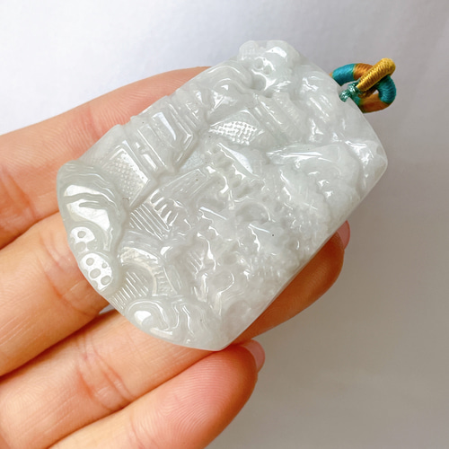 天然翡翠 山水牌 ネックレス 新入荷】本翡翠保証‼️天然翡翠 山水牌ペンダント／ネックレス