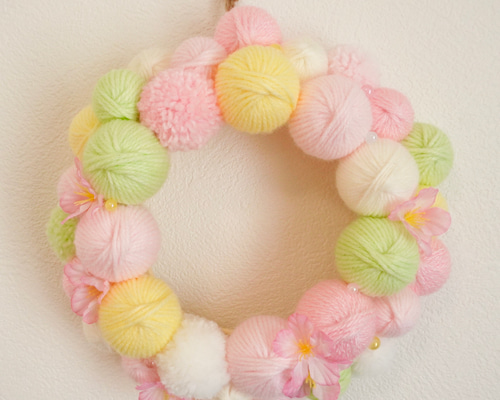 ひなまつりリース 桜リース ニットリース 毛糸玉リース さくら リース