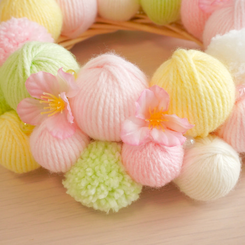 ひなまつりリース 桜リース ニットリース 毛糸玉リース さくら リース