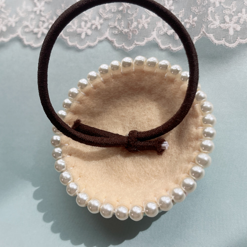 キラキラくるみボタン カフェシリーズ ビーズ刺繍 ヘアゴム キッズゴム