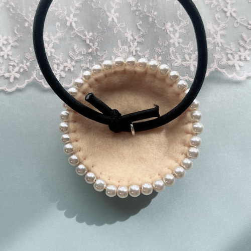 キラキラくるみボタン カフェシリーズ 27mm ビーズ刺繍 ヘアゴム