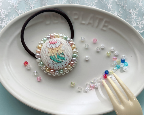 シズクパールブルー　ヘアアクセサリー　子供用ヘアゴム　くるみボタン シズクパールブルー ヘアアクセサリー 子供用ヘアゴム くるみ