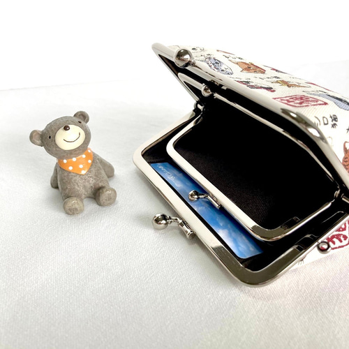 ちゃん　ハンドメイド　がま口親子長財布　くまさんのおかお　グレー 猫ちゃんお顔柄親子がま口財布 その他ミニ財布・コンパクト財布