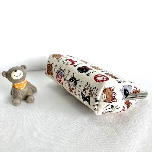 ちゃん　ハンドメイド　がま口親子長財布　くまさんのおかお　グレー Sunny Side 財布 SUNNY SIDE:くま がま口 三つ折財布 レディース