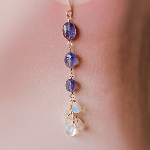 タンザナイト グレームーンストーン ピアス イヤリング 天然石 14kgf