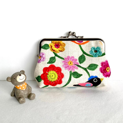 かぎ針編みモチーフの花柄親子がま口財布 その他ミニ財布・コンパクト