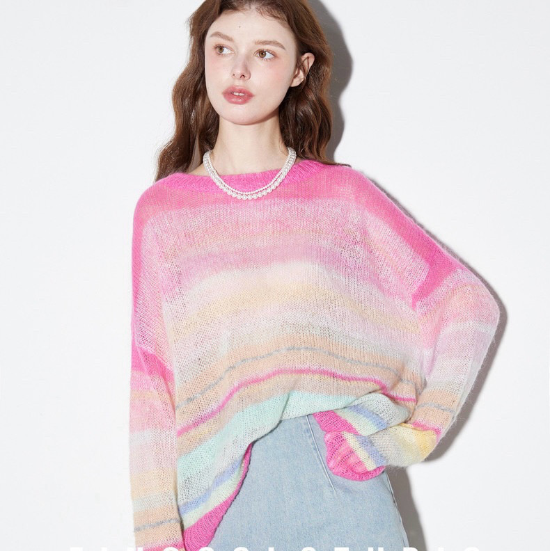 【モヘアウール混】11色マカロンカラーのグラテーション　ゆったりシルエット　プルオーバー【秋冬春】
