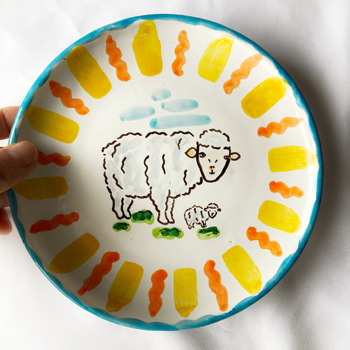 丸皿16cm ヒツジ マヨリカ焼き イタリア陶器 動物 アニマルシリーズ