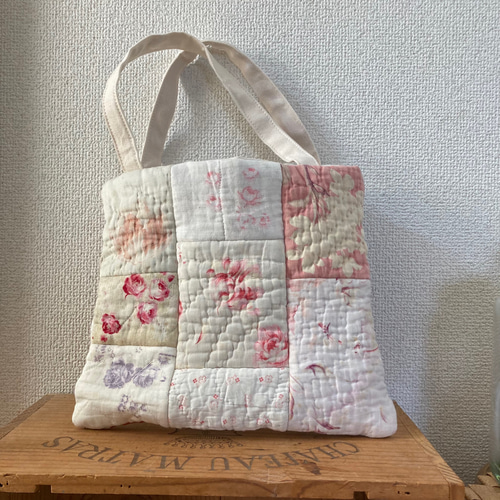 C イギリスキルトリメイクバッグ バラの花アンティーク*ダーラム