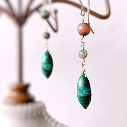 14kgf 天然石 クリソコラ 淡水パール オパール ピアス イヤリング