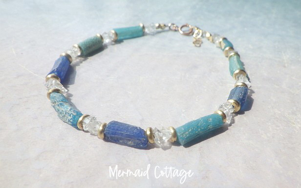 ローマングラス*14kgf*Roman Glass& Herkimer Crystal Sea Bracelet