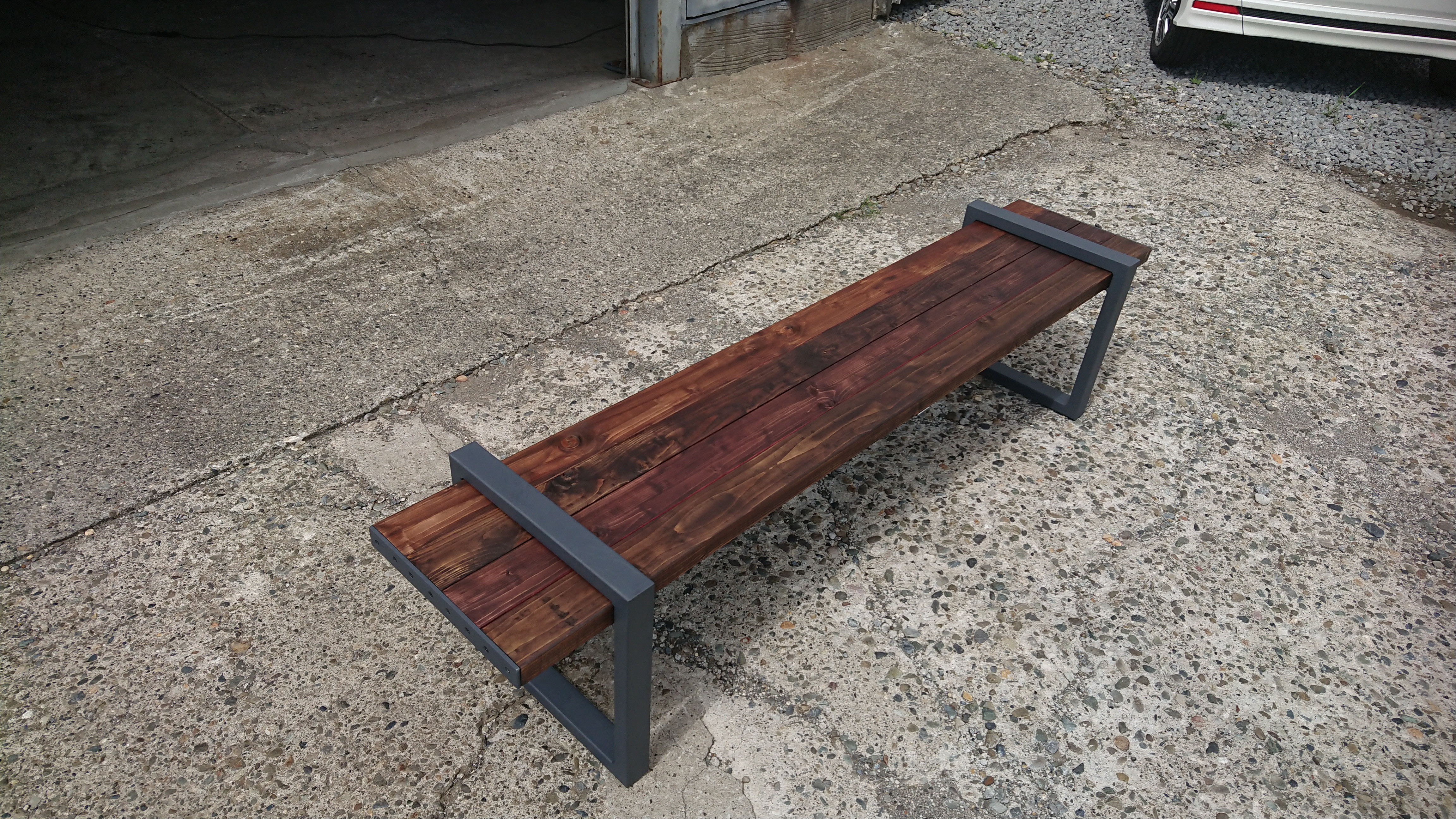 マットグレーでアイアンなお洒落ベンチ♪ 38×356×1832×400mm 組立式