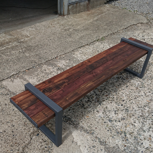 マットブラックでアイアンなお洒落ベンチ♪38×356×1832×400mm組立 